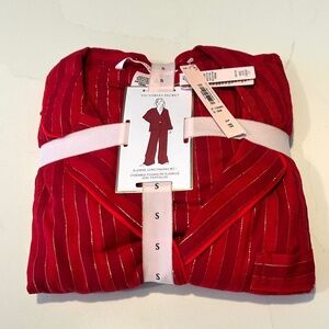 VICTORIA'S SECRETFlannel Long Pajama Set Red w/ Shimmer Details - Small Long NWT